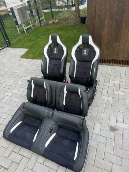 2015+ Ford Mustang Shelby Recaro Seat Set – Black Leather/Suede with White Accents - Mustang Spares Shop