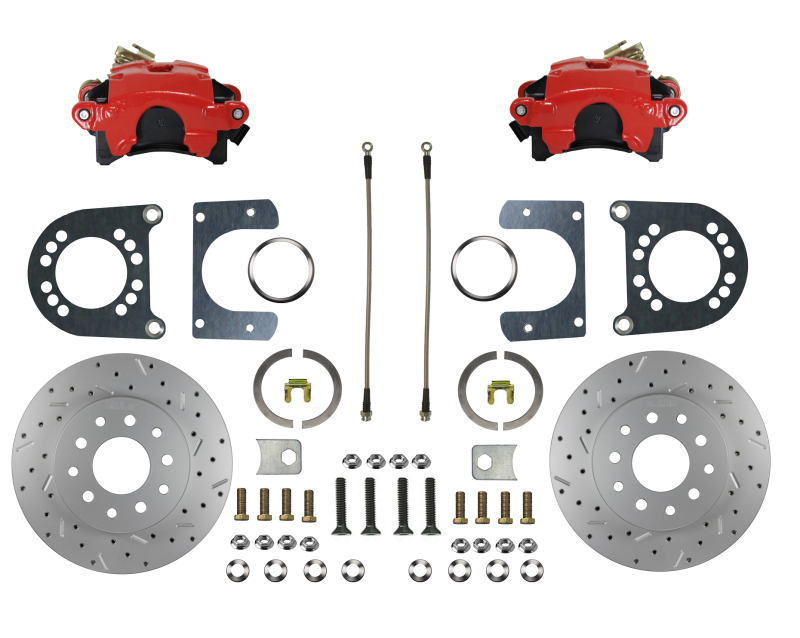 Rear Disc Brake Conversion Kit -Red Powder Coated Calipers - Ford 8-9in Small Bearing - Mustang Spares Shop Rear Disc Brake Conversion Kit -Red Powder Coated Calipers - Ford 8-9in Small Bearing - Mustang Spares Shop